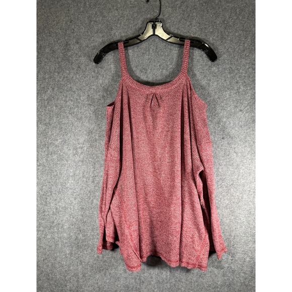 Deletta Sweater Women Medium Red Knit Cold Shoulder Pull Over Stretch Oversized - Picture 7 of 9